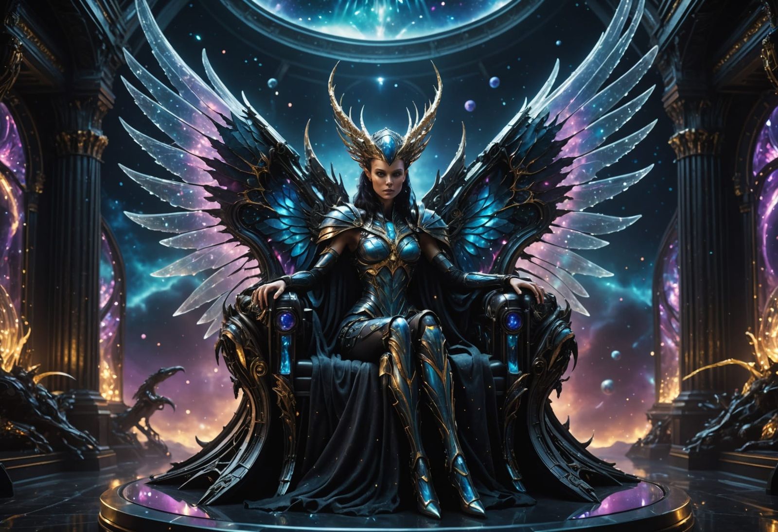 Ethereal Alien Queen Reigns from Crystal Throne