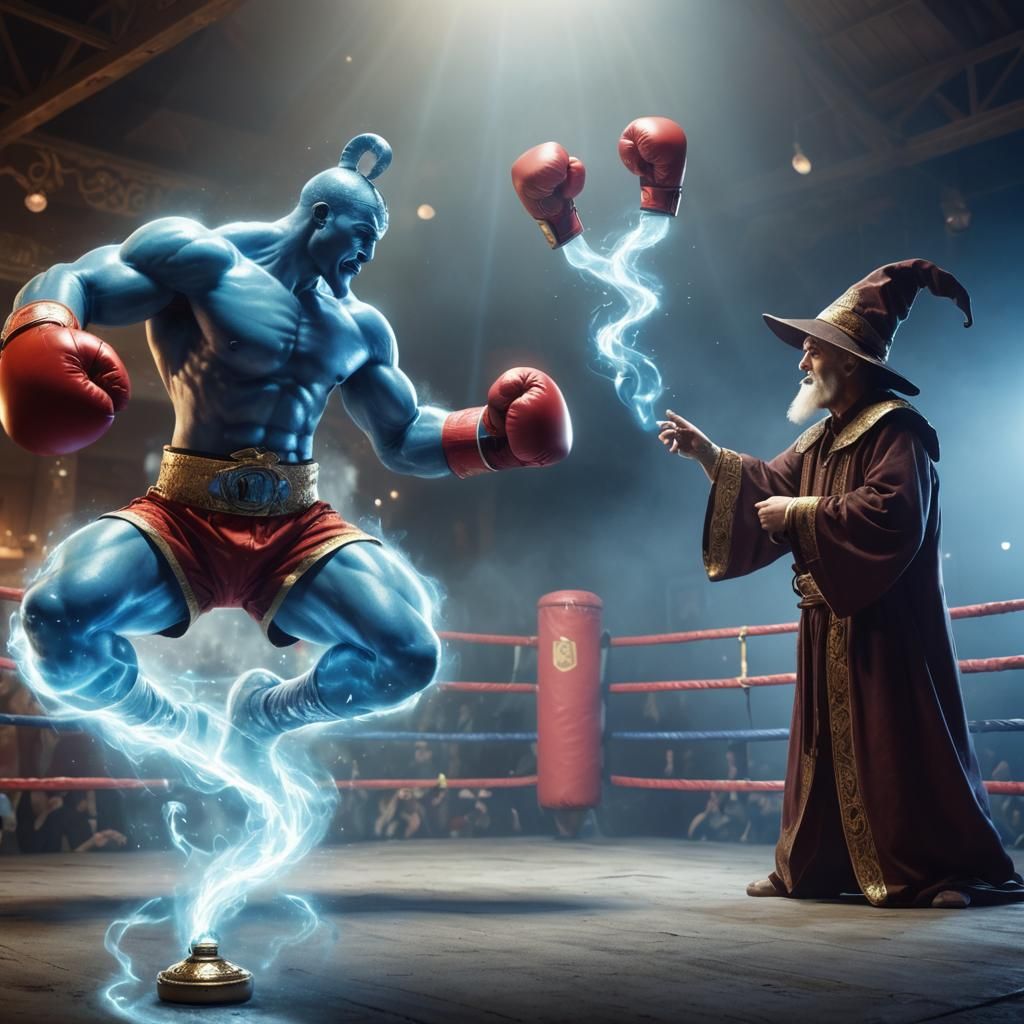 Genie Boxing Wizard in Magical Ring
