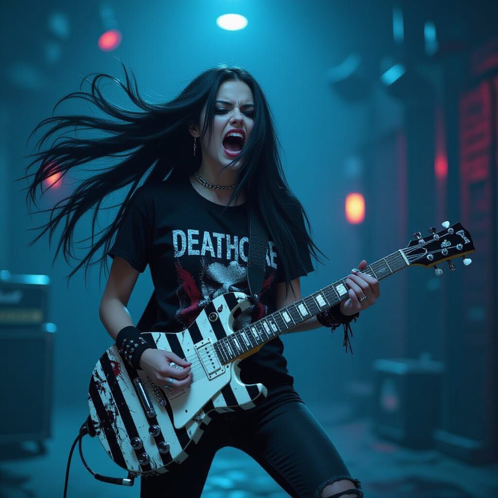 Deathcore Woman with Glitch Effects in Ash Thorp Style