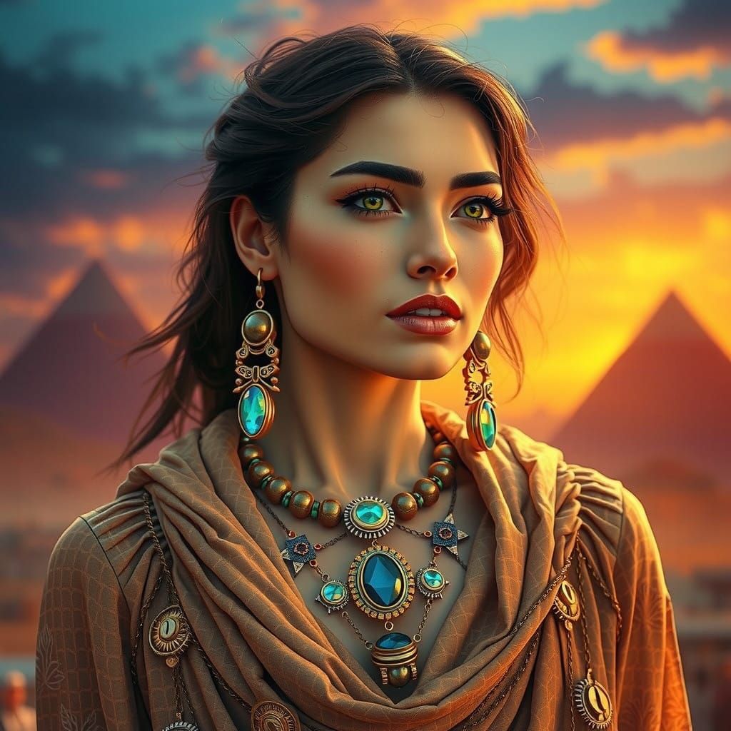 Surreal Futuristic Goddess in Cyberpunk Egyptian Attire