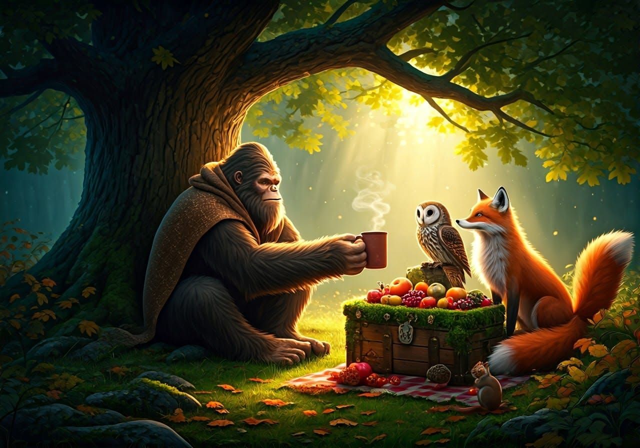 Bigfoot's Autumn Picnic with Forest Friends