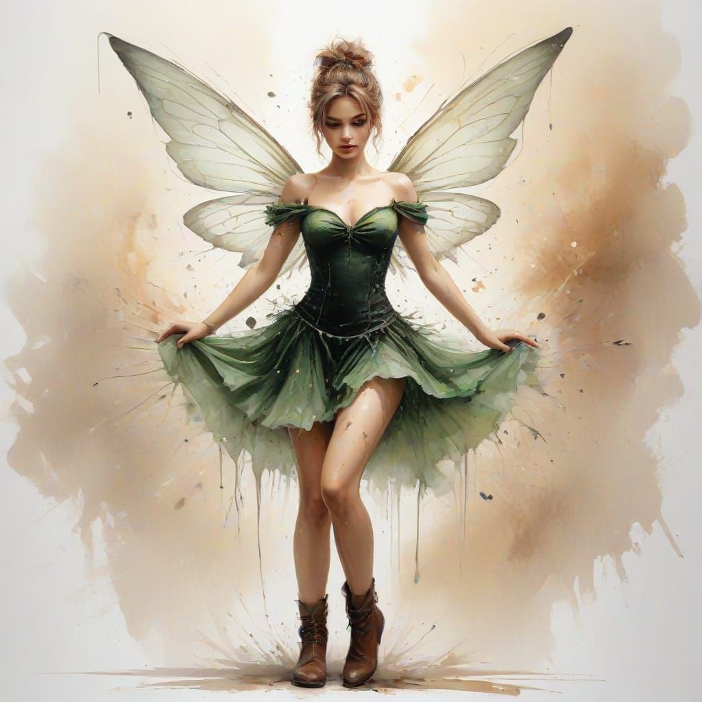 Tinker Bell Fairy Flying in Sunset with Punk Style