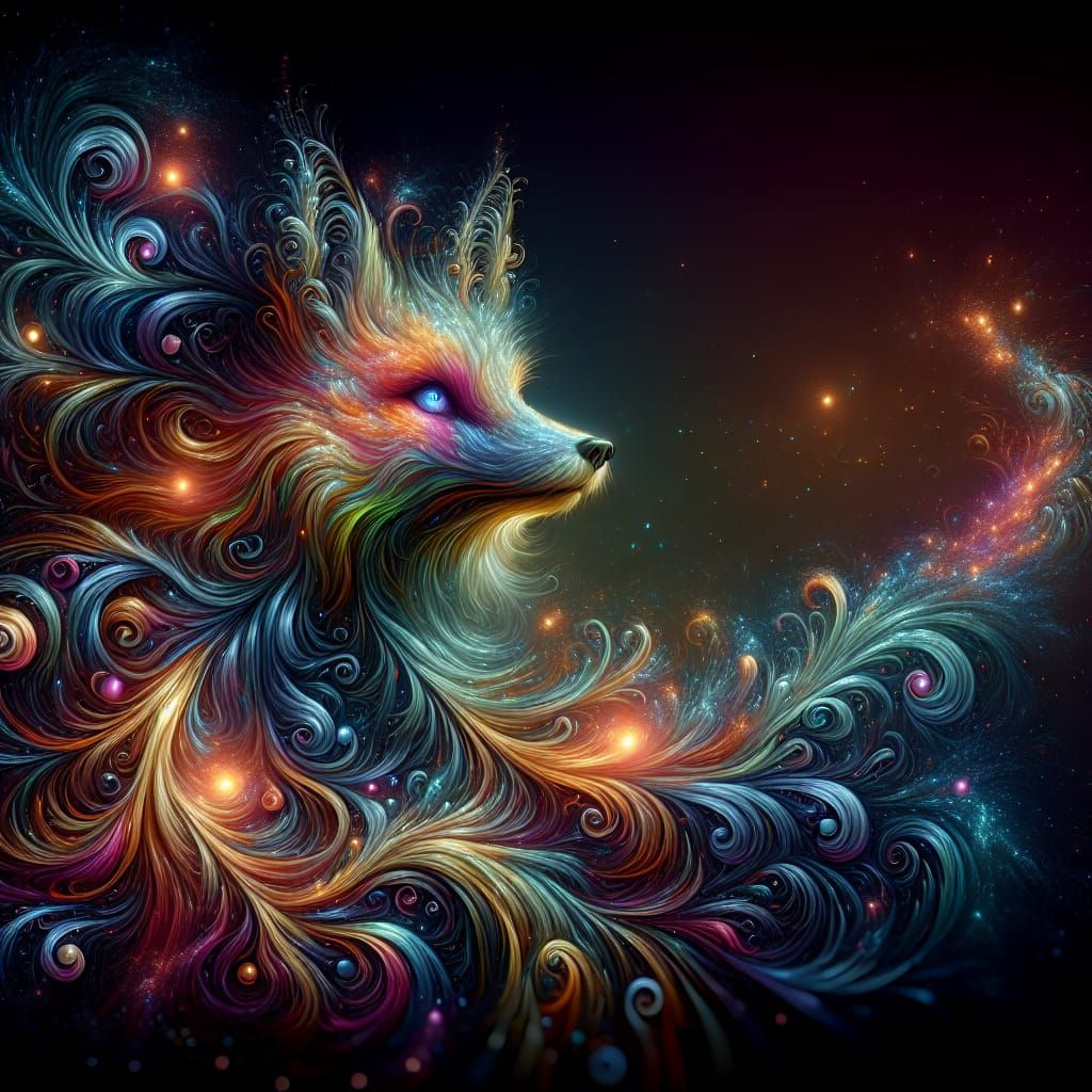 Ethereal Iridescent Fox Entity in Surrealist Style