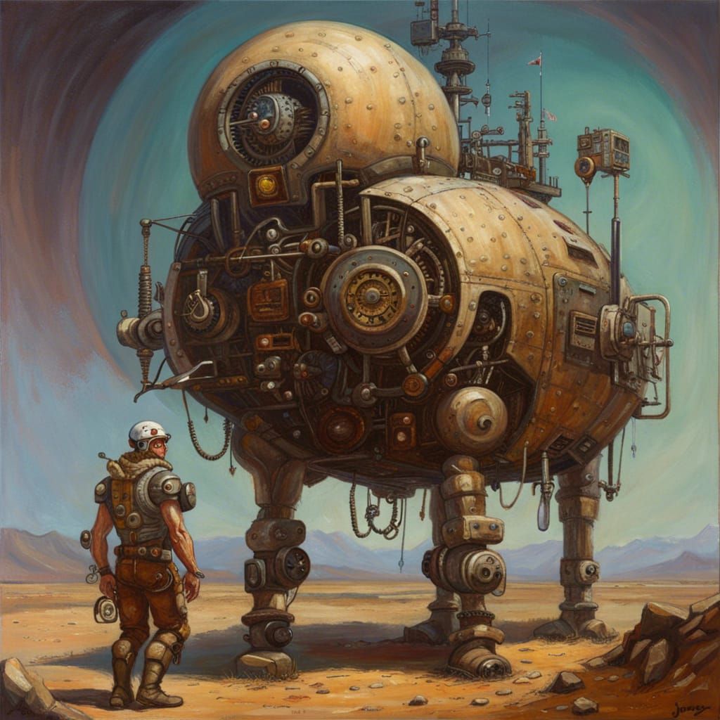 Atompunk Mechanical Centaur on Barren Planet