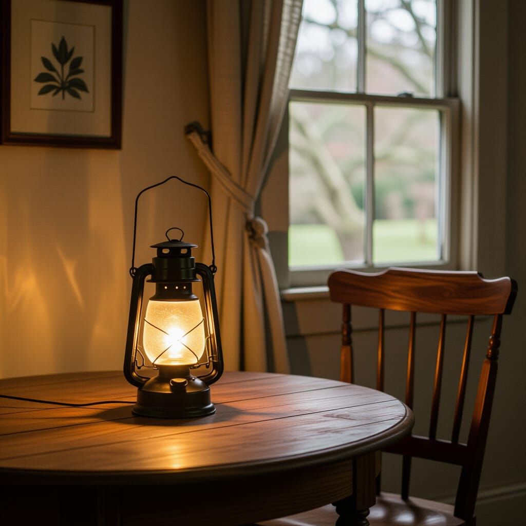 Vintage Room with Warm Lantern Lighting