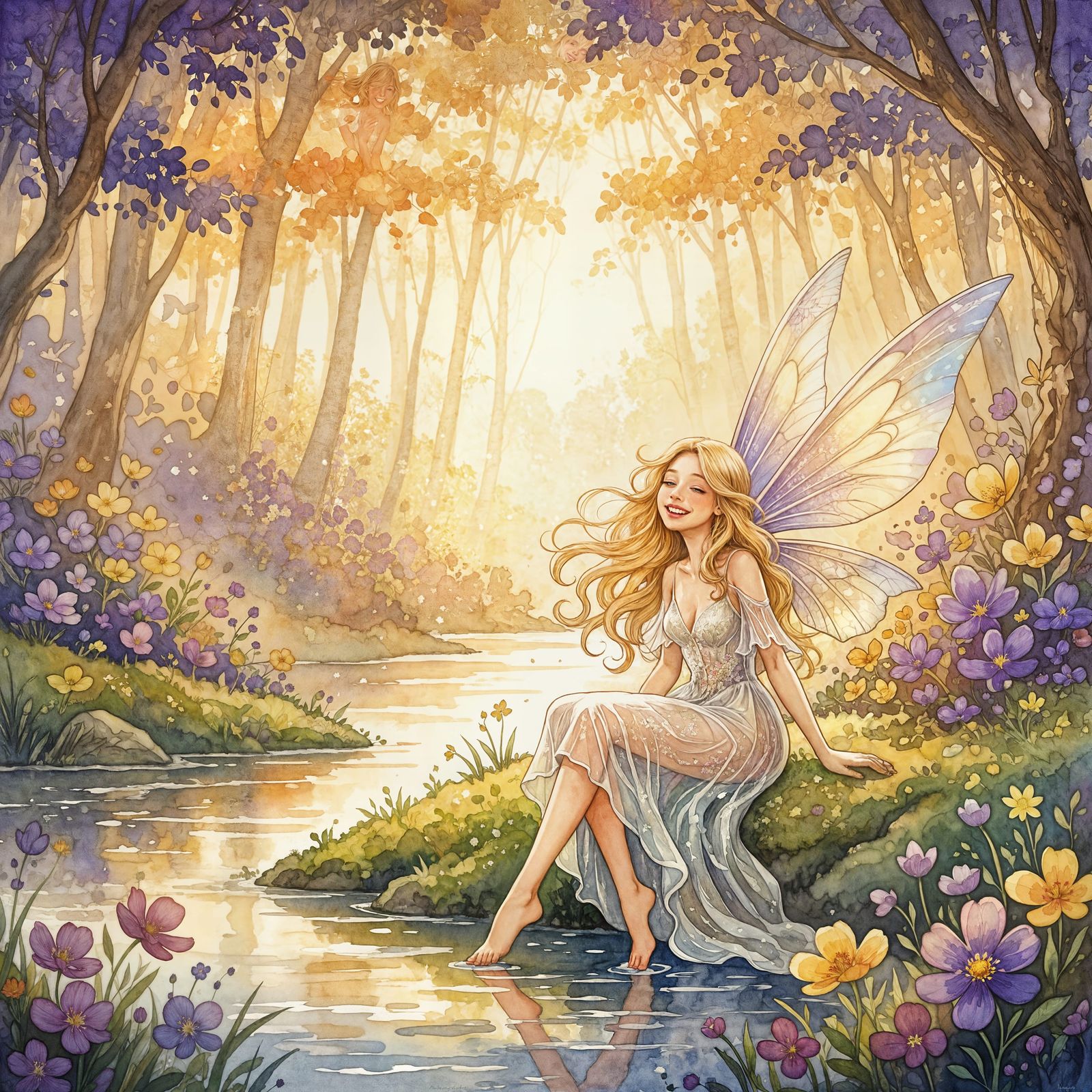 Enchanted Fairy in Magical Forest: Watercolor