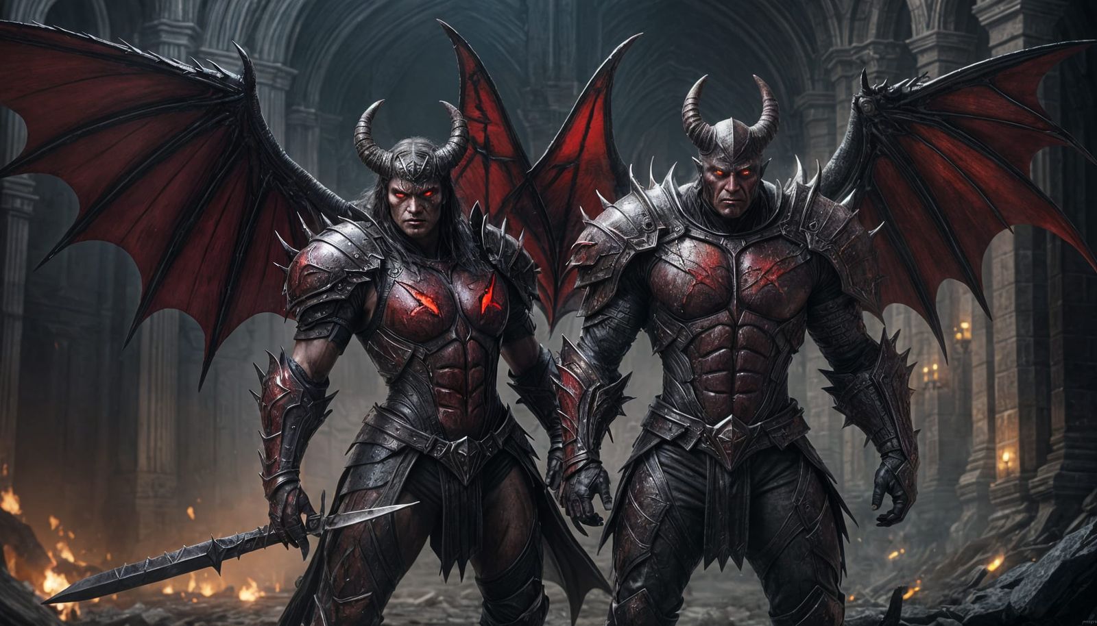 Gothic Demon in Dark Armor with Bat Wings