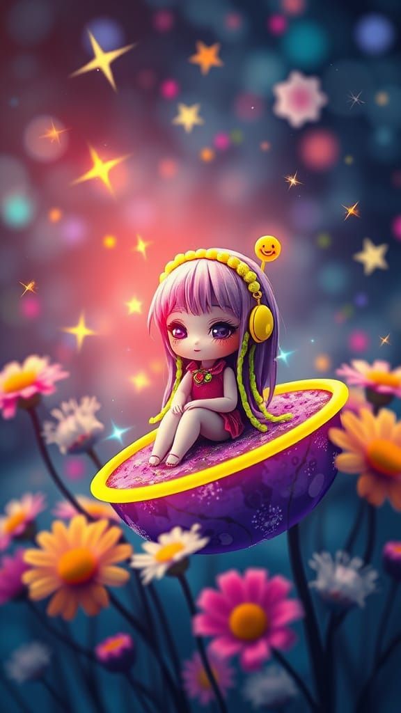 Whimsical Cosmic Fairy in Purple Planet Realm
