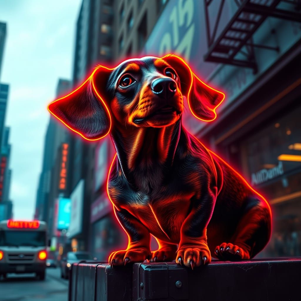 Electric Dachshund Billboard in Cyberpunk New York
