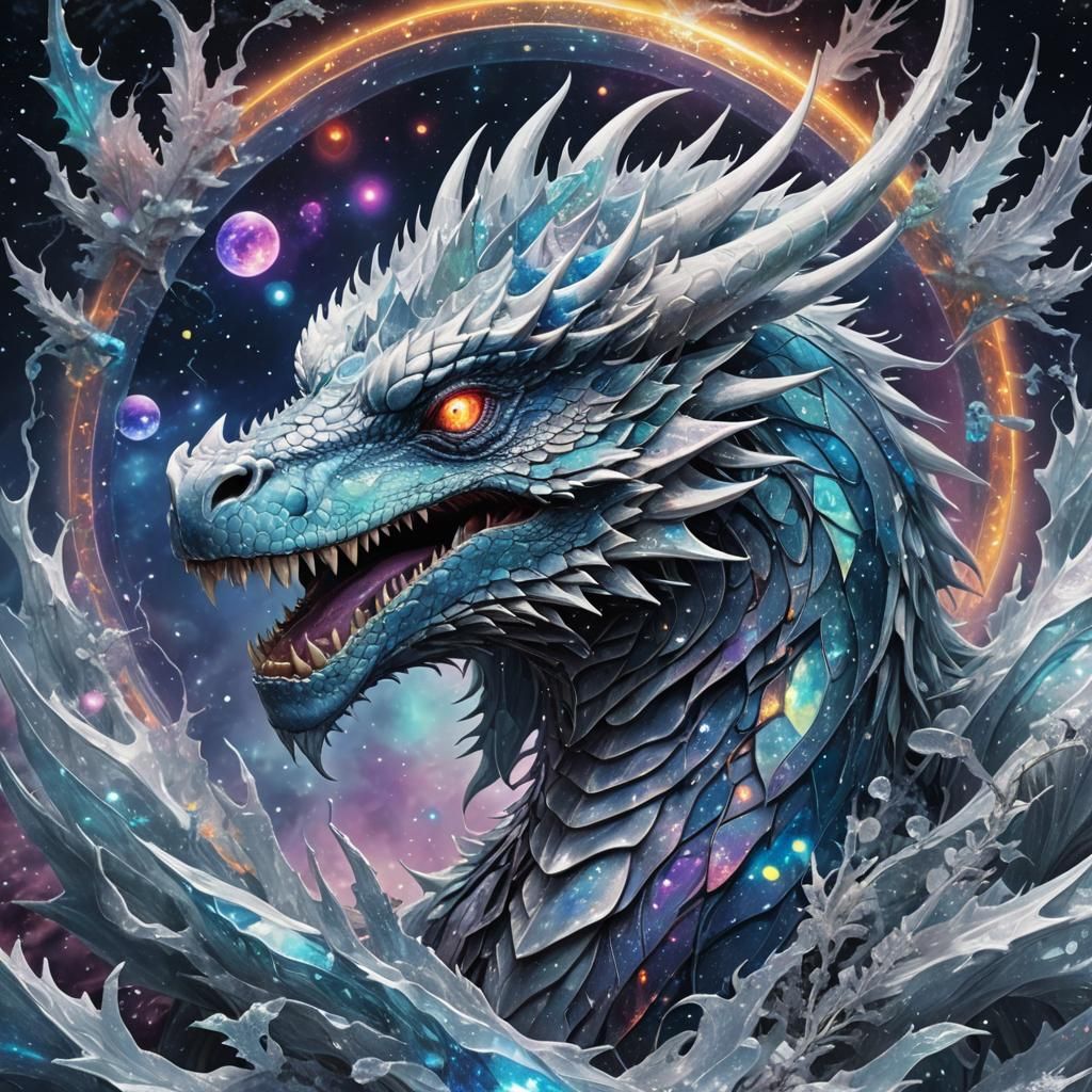 Astral Frost Dragon Illustration in Mixed Media