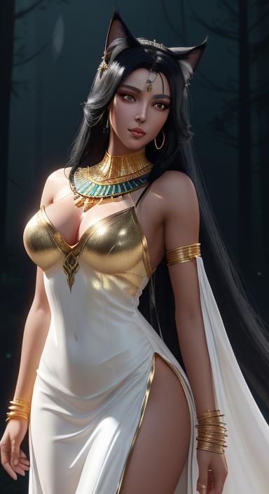 Egyptian Cat Goddess in a Desert Landscape