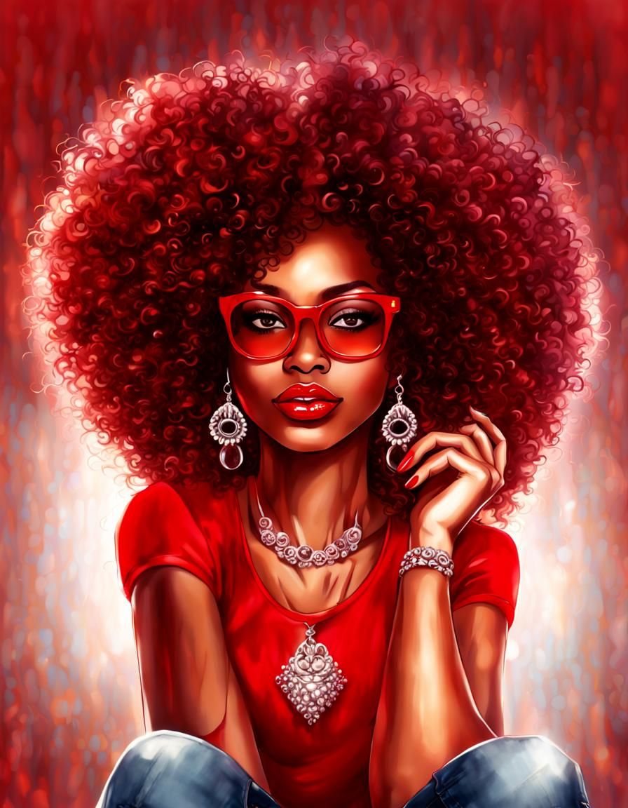 African American Woman with Red Accents Illustration
