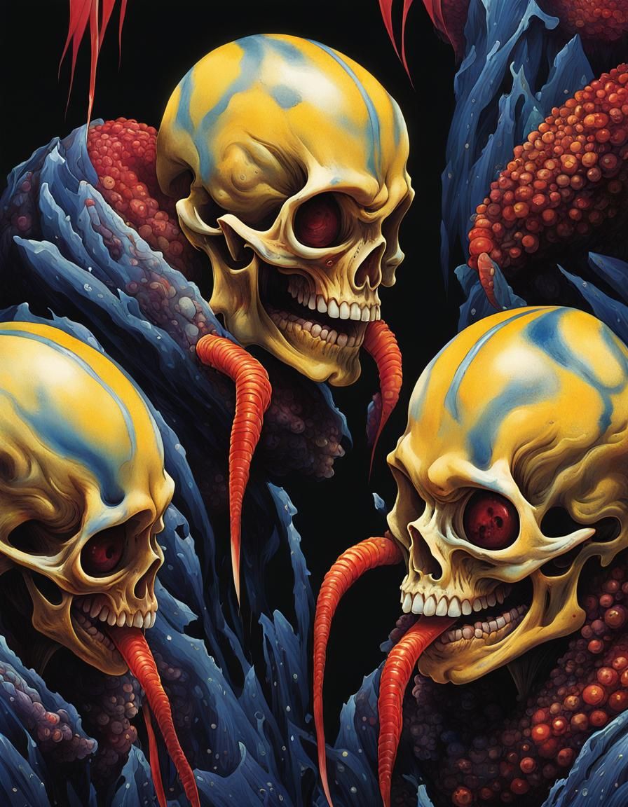 Grotesque Men with Lamprey Teeth in Dark Fantasy Style