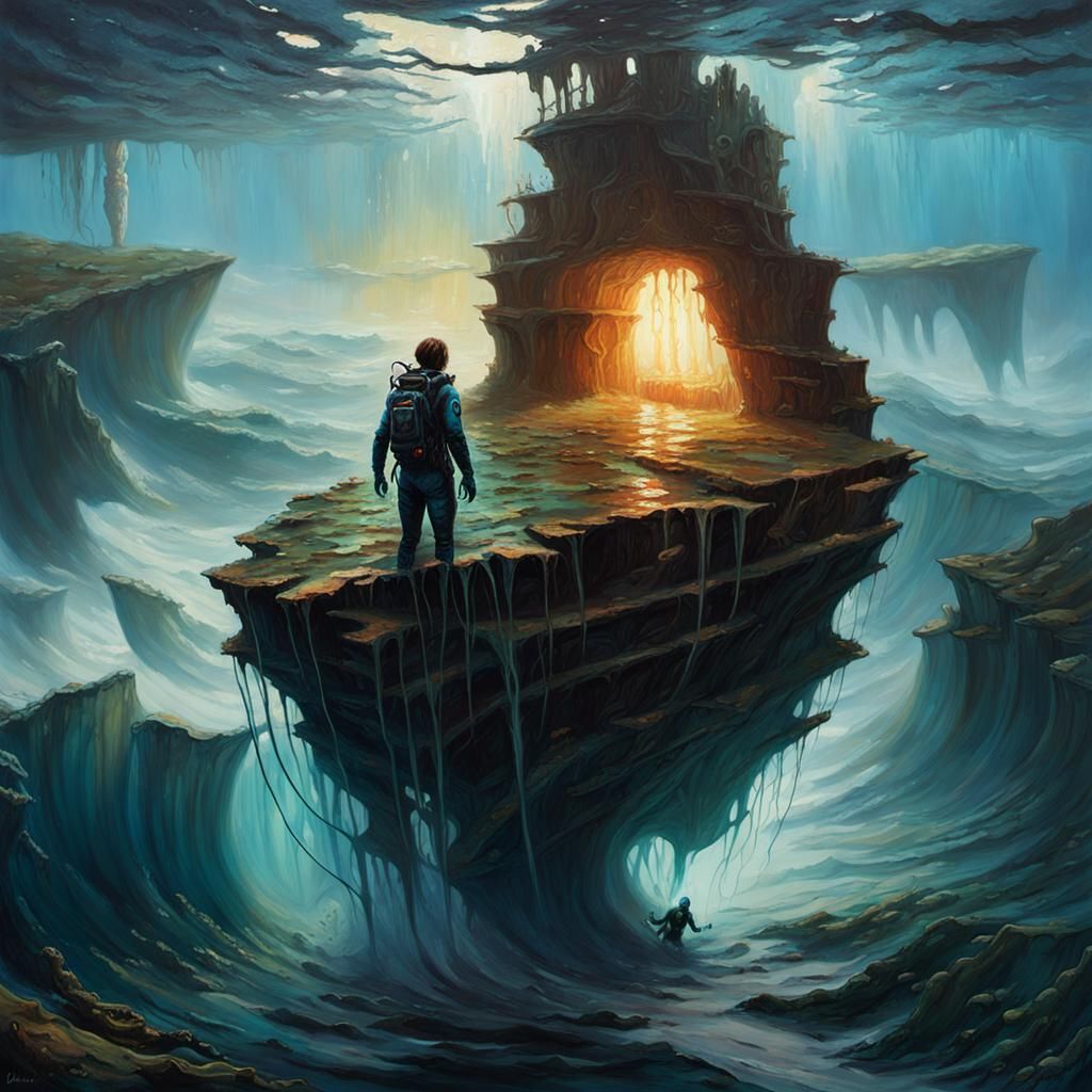 Ethereal Bioluminescent Shipwreck: Thalasophobia Art