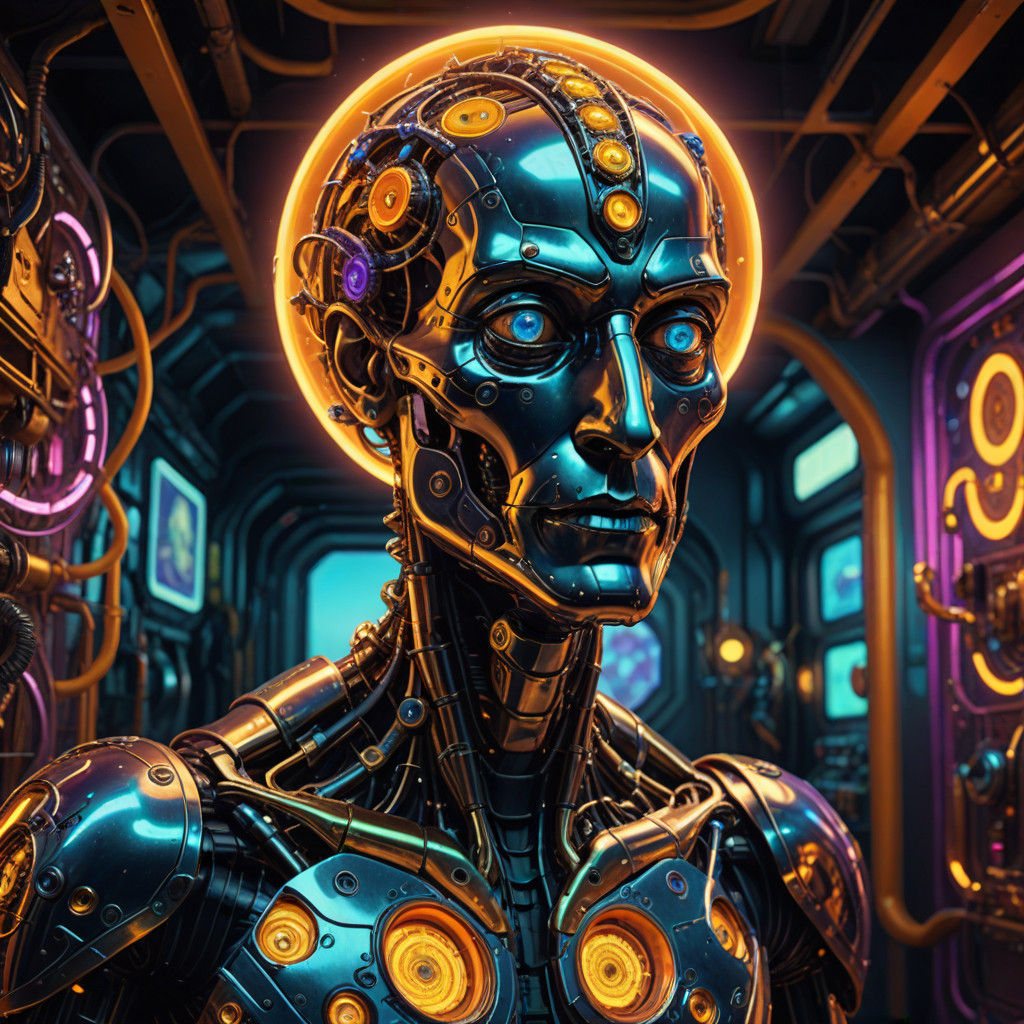 Surrealistic Mechanical Serpent Unwinds in Vibrant Light