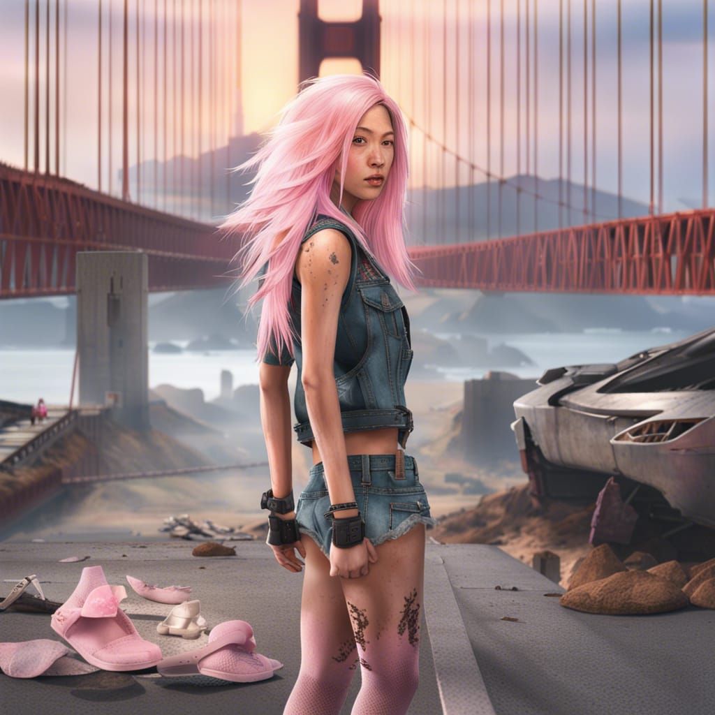 Post-Apocalyptic Asian Girl on Golden Gate Bridge