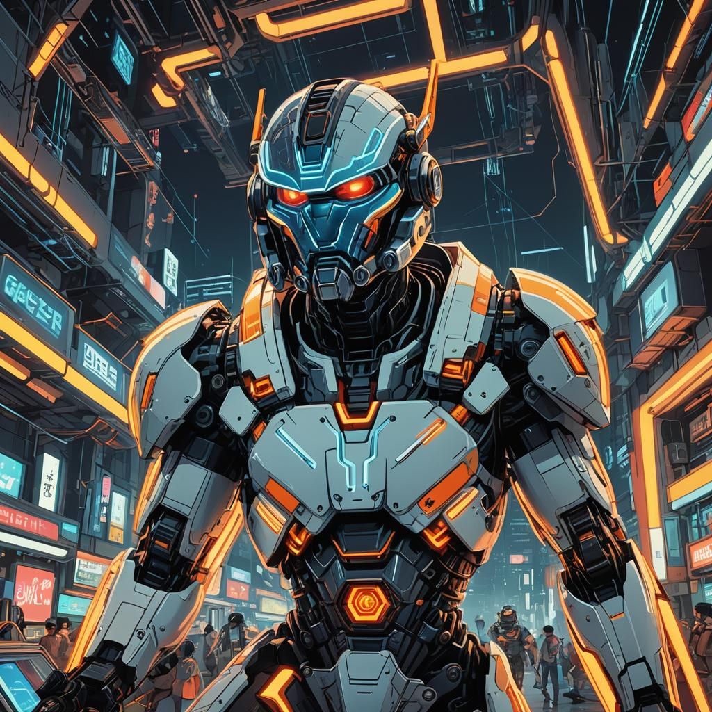 Futuristic Animator at Work in Neon-lit Studio