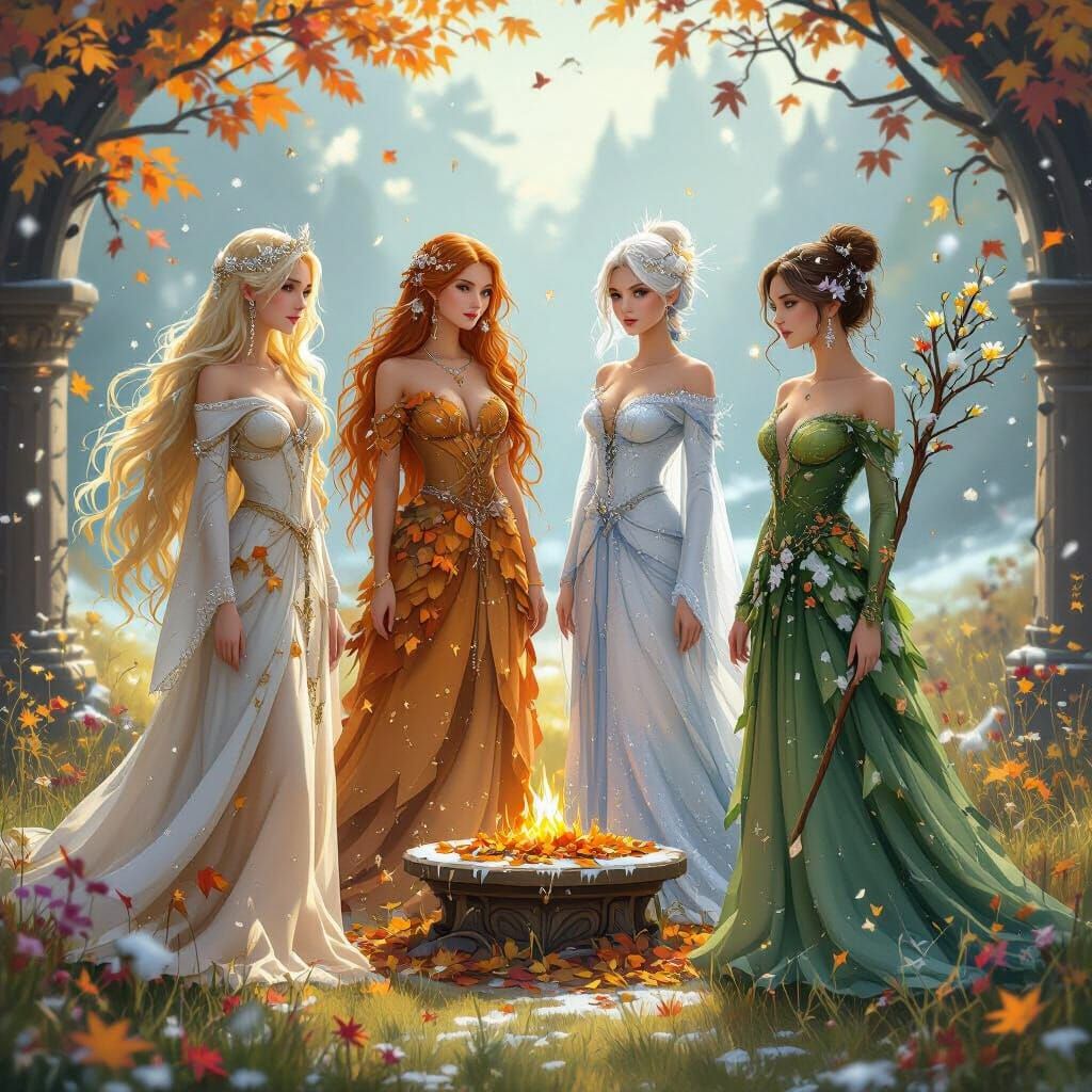Four Seasons Ethereal Beings on Meadow Altar