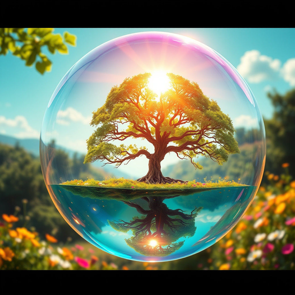 Surreal Soap Bubble World Reflecting Summer Landscape