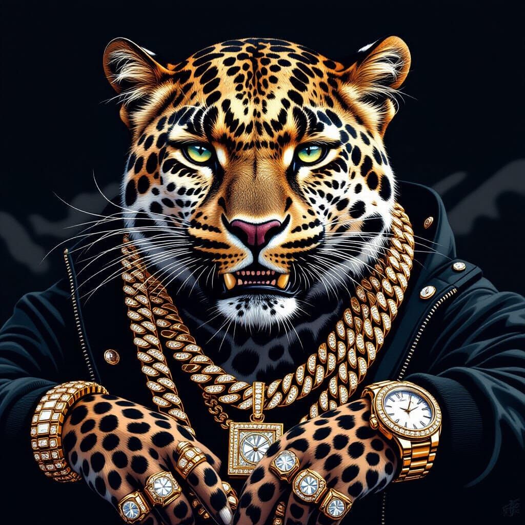 Leopard with Diamond Grillz and Jewelry
