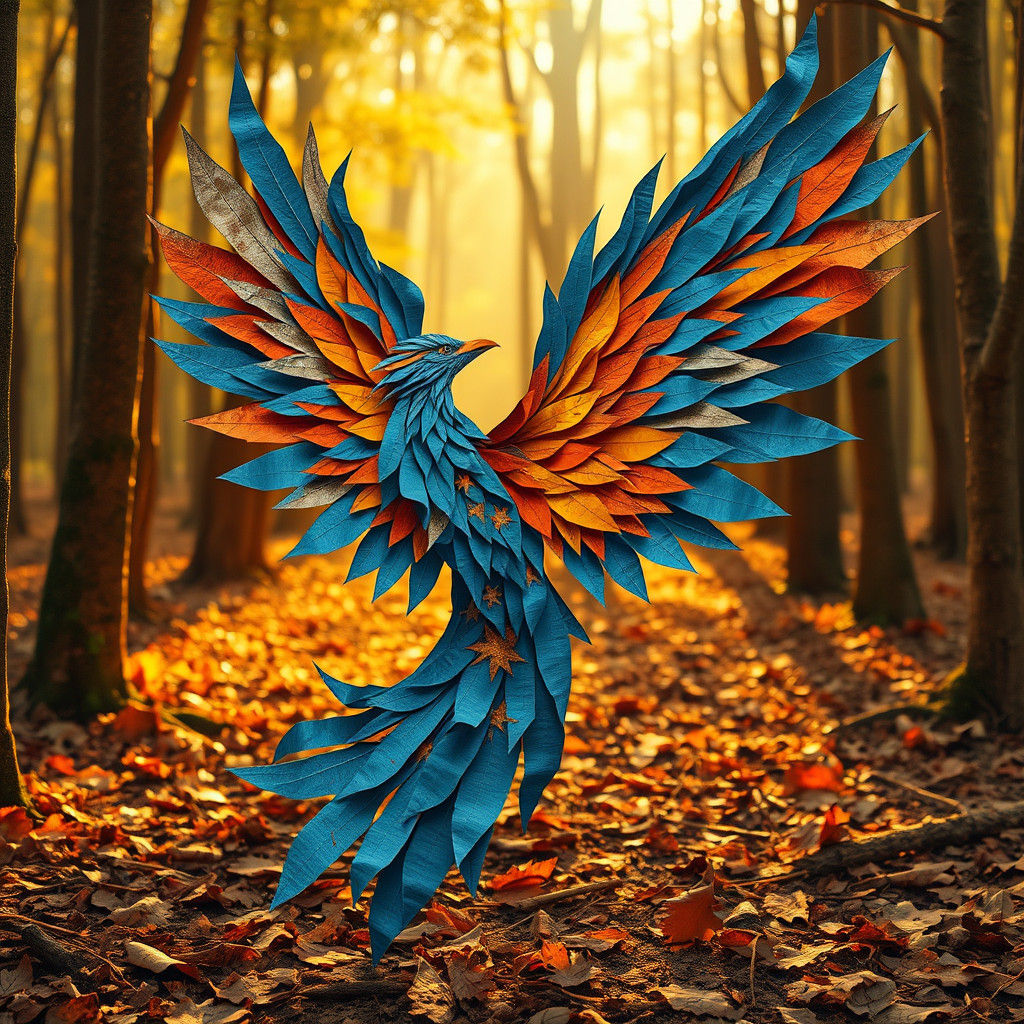 Paper Phoenix in Autumnal Forest