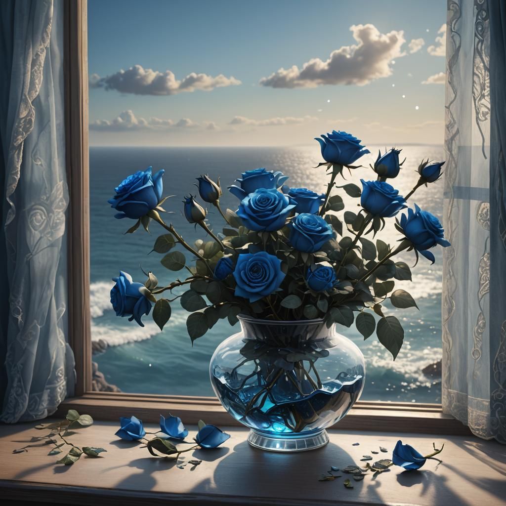 Blue Roses by the Sea: Detailed Matte Painting