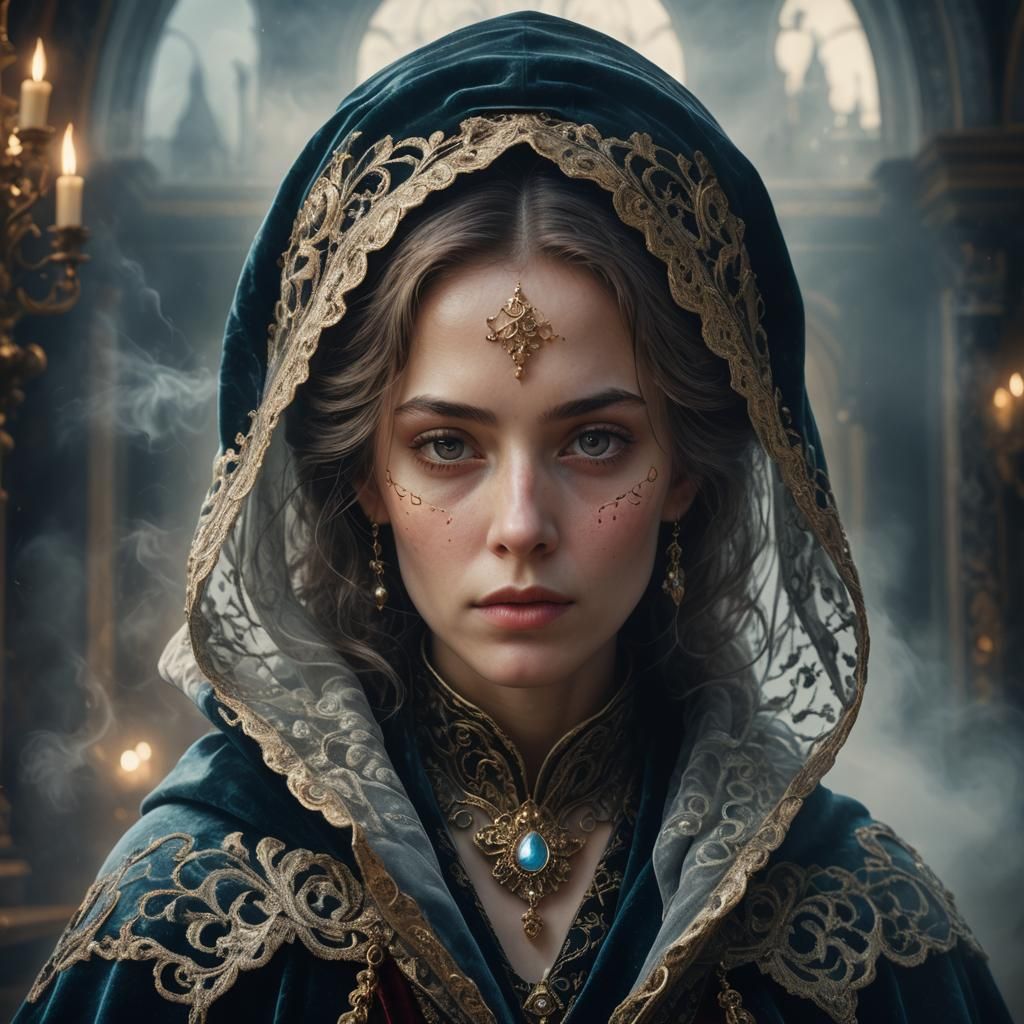 Mystic in Ethereal Mist: Digital Fantasy Portrait