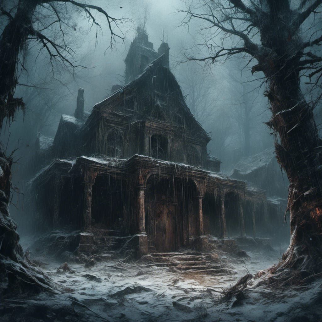 Surreal Dark Fantasy Landscape with Anthropomorphic Elements