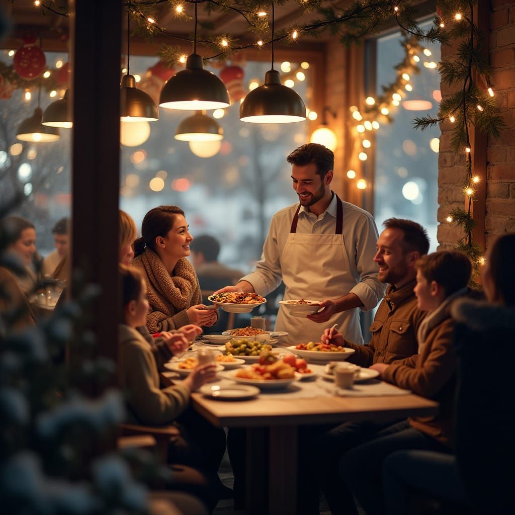 Winter Wonderland Cafe Scene in Festive Atmosphere