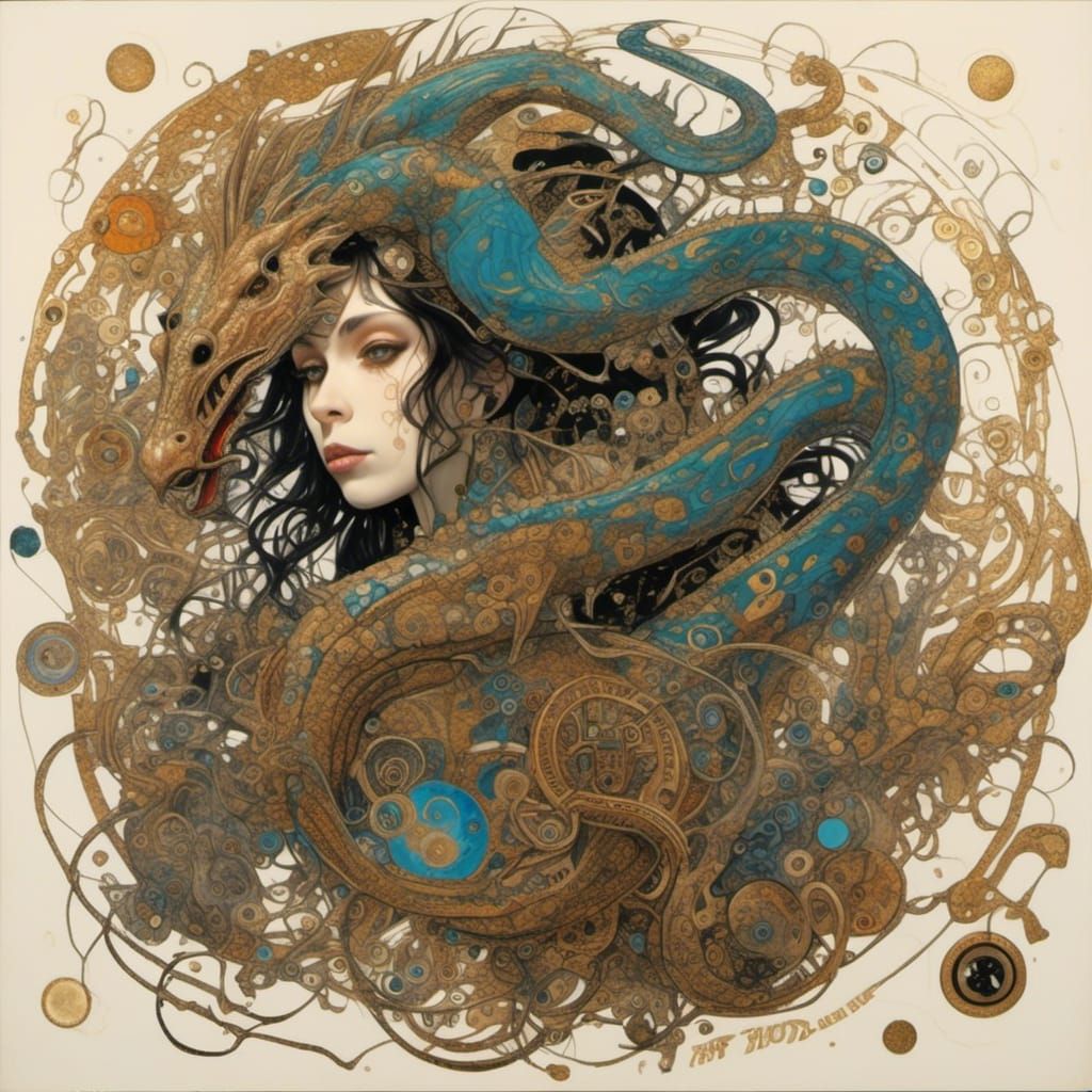 Mechanical Dragon with Magic Glyphs in Surreal Style