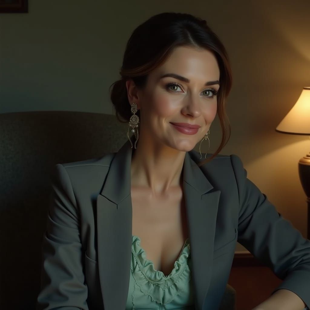 Elegant Woman at Midnight in Hyper-Realistic Portrait