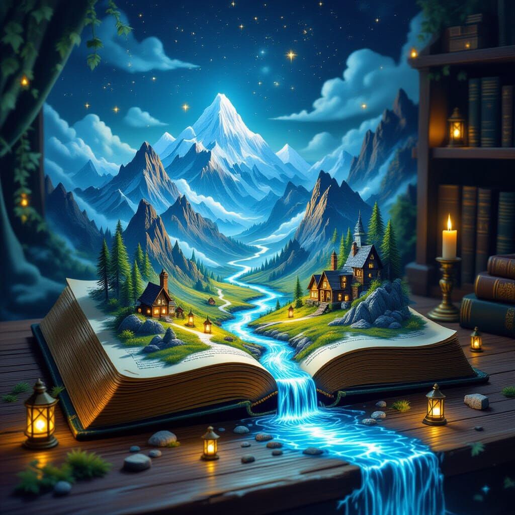 Open Spell Book Creates Miniature Fantasy Landscape