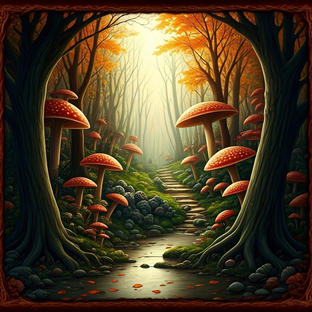 Whimsical Autumn in Wonderland, Oil Painting