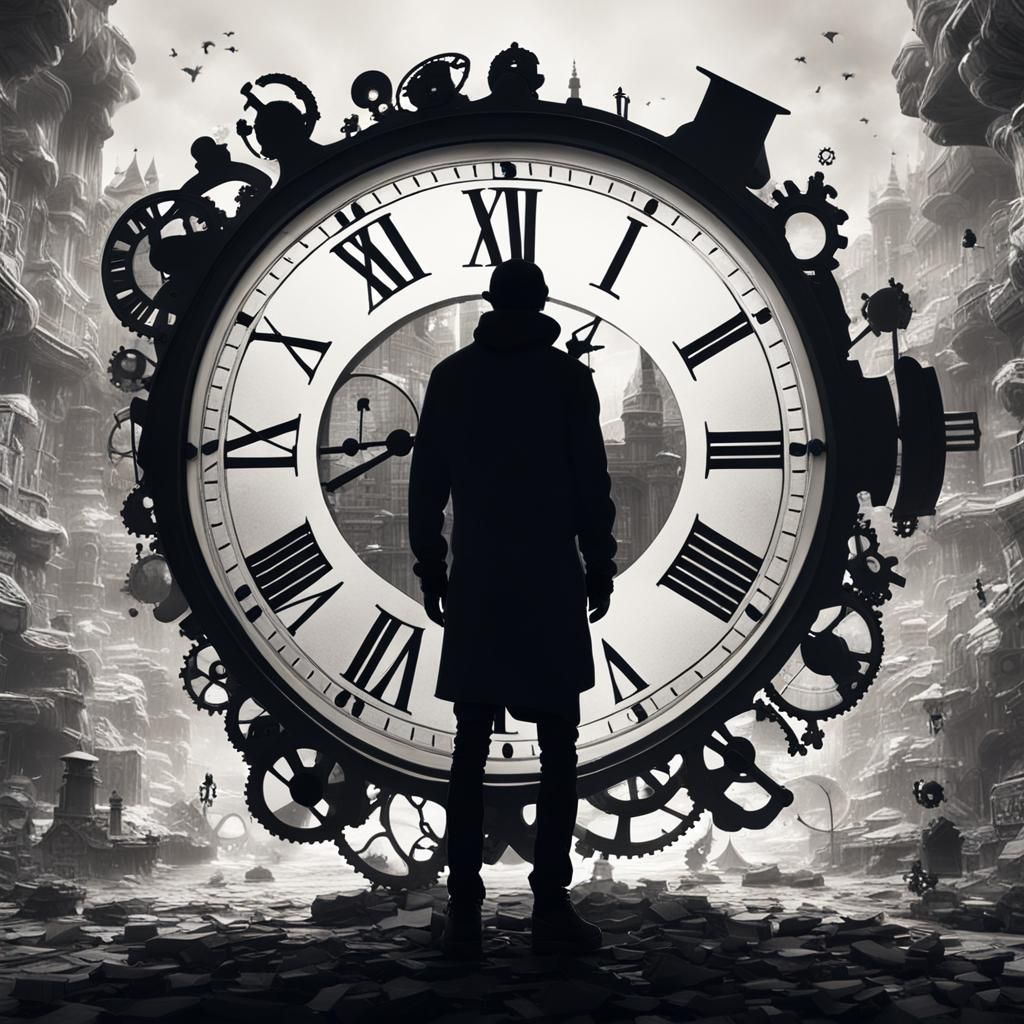Clockwork Silhouette: Detailed Matte Painting in Deep Color