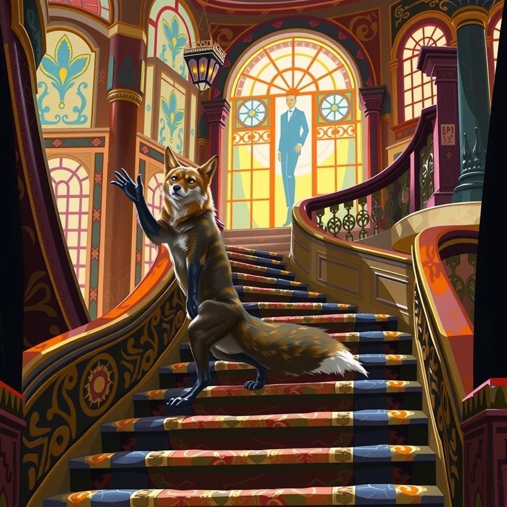 fox climbing stairs Art Deco Architecture