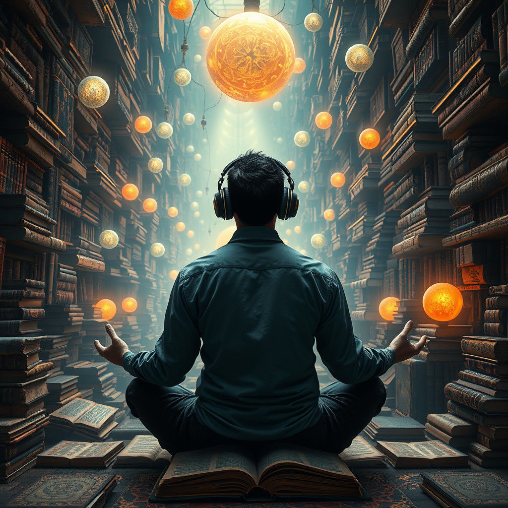 Man Meditating in a Labyrinth of Knowledge