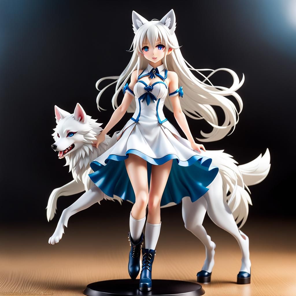 Anime Wolf Girl Action Figure in White Dress