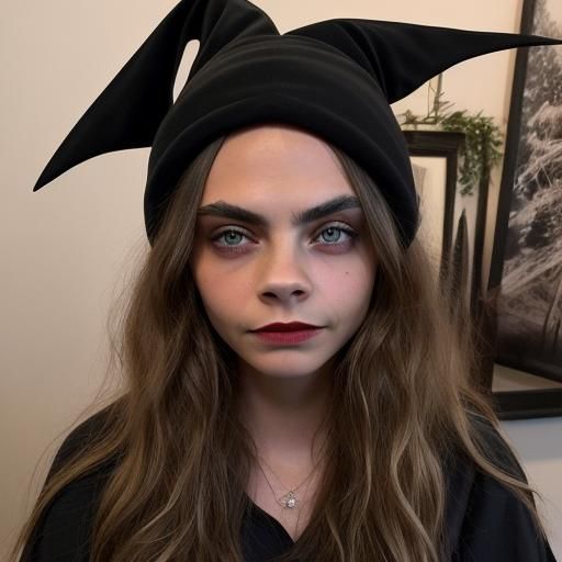 Hyperrealistic Photo of a Witch with a Crescent Moon