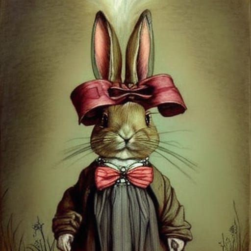 Charming Bunny Character in Charcoal Drawing