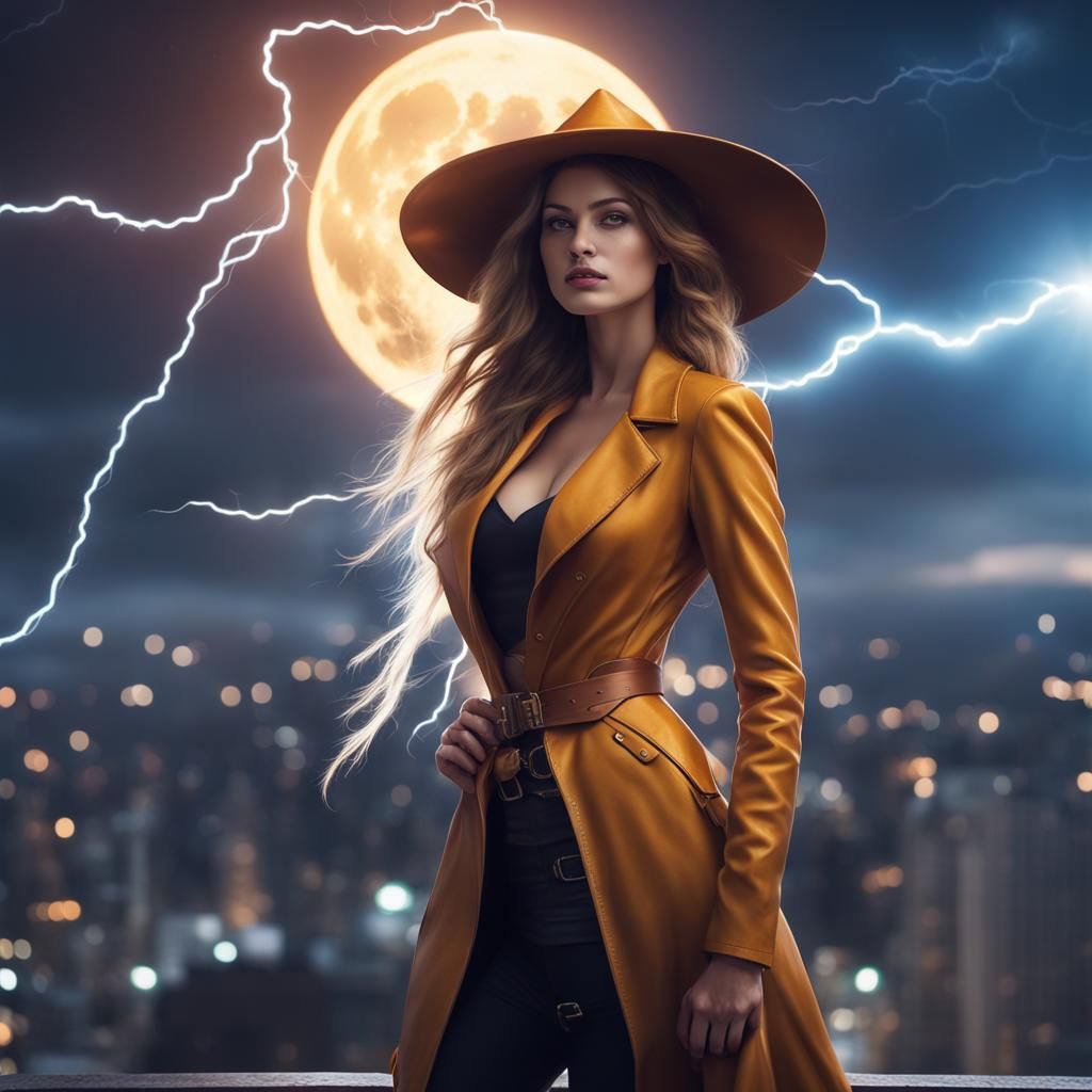Striking Lightning Witch on the Moon