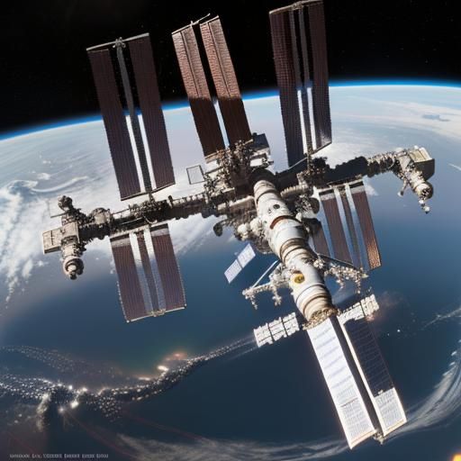 Futuristic Space Station Orbiting Distant Planet