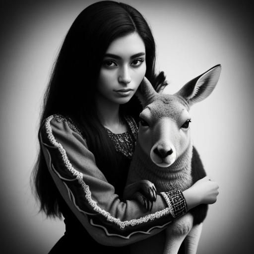 Surreal Vintage Photo: Girl Hugging Kangaroo