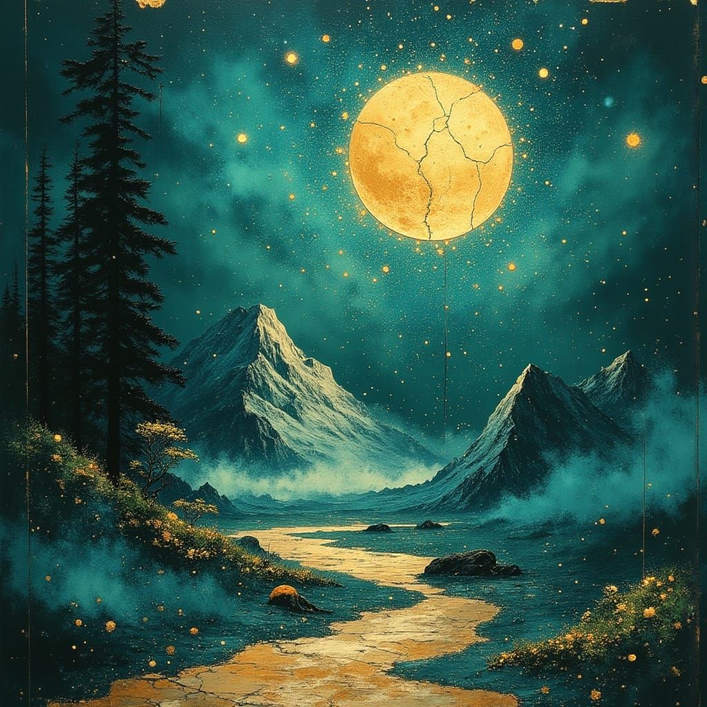 Emerald Moon with Sapphire Stardust in 3D