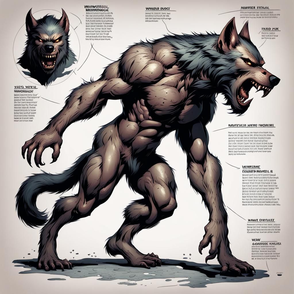 Werewolf Full Body Diagram in Comic Book Style