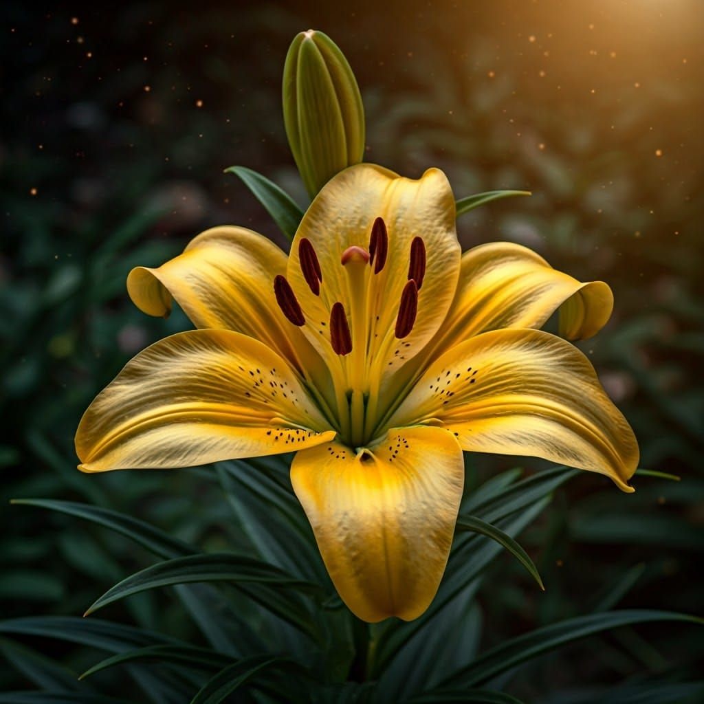 Ethereal Yellow Lily in Soft Cosmic Light