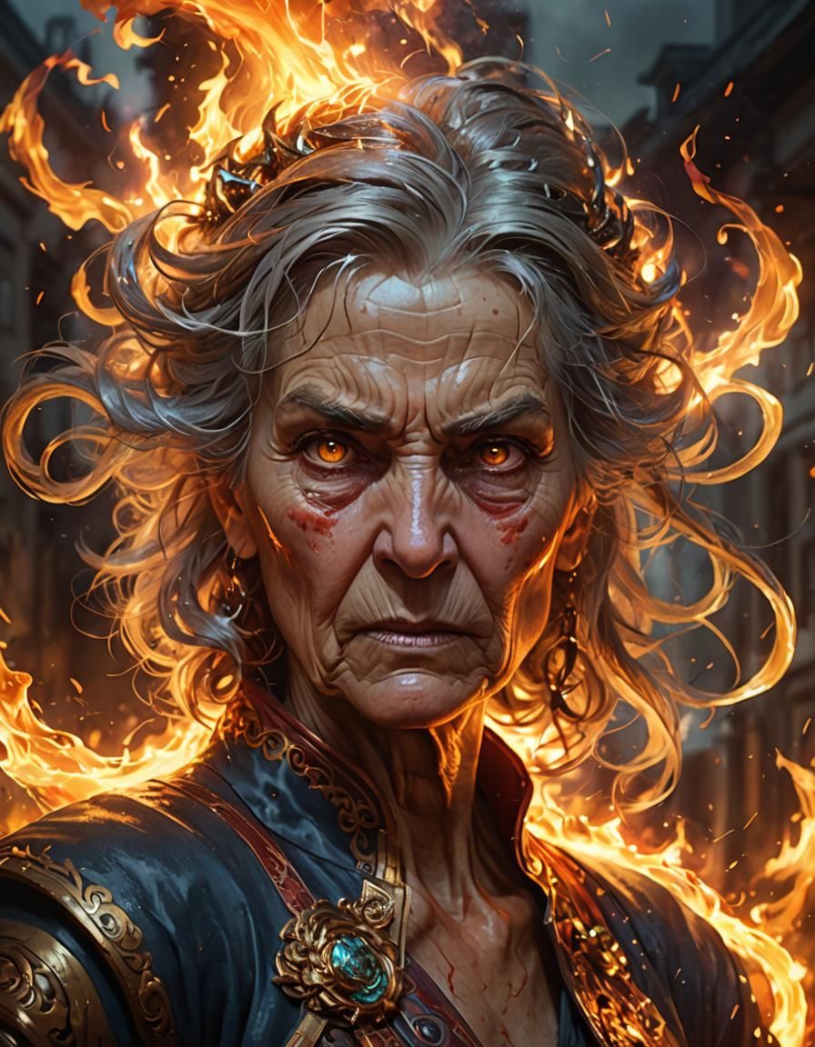 Fiery Portrait of an Angry Older Woman
