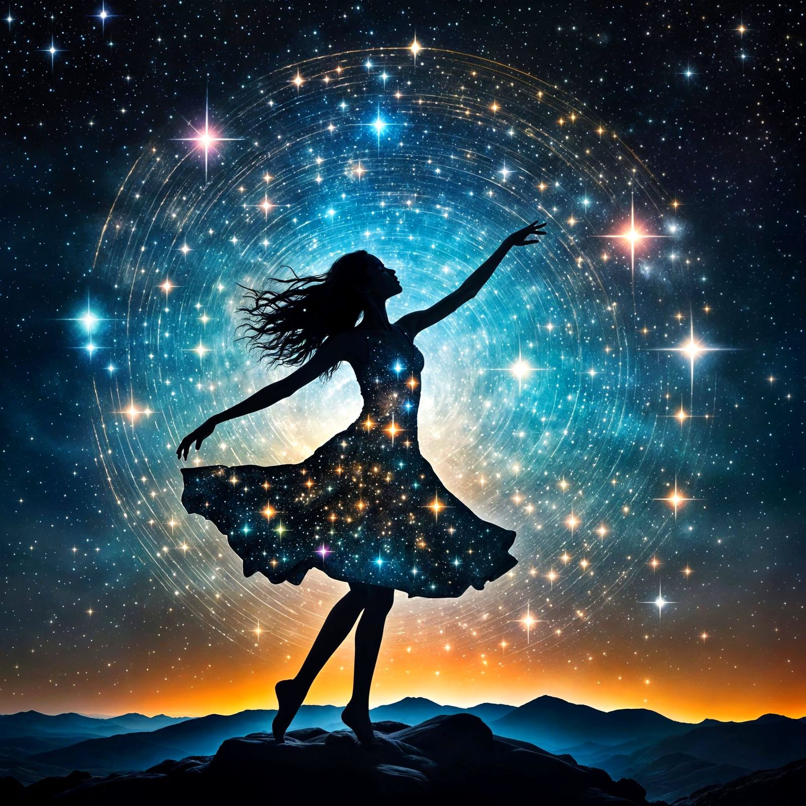 Woman Dancing Through Shining Star Cluster