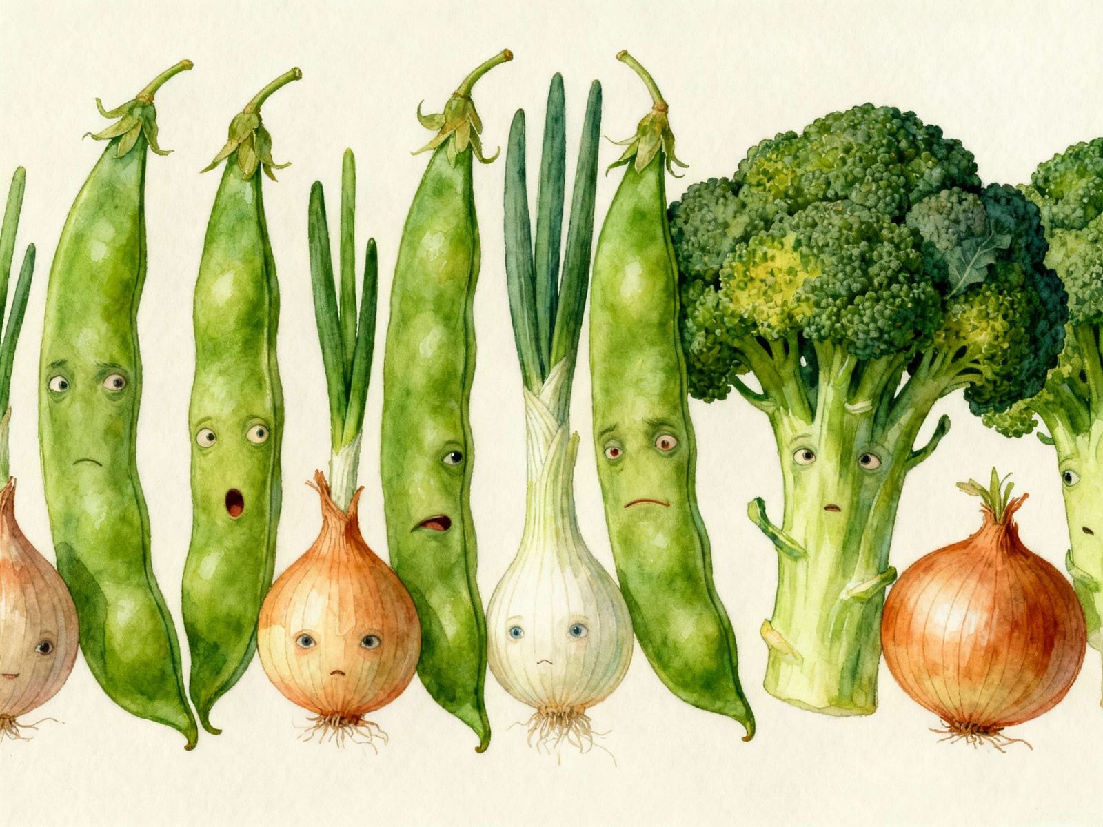 Surreal Vegetables with Faces in Whimsical Landscape