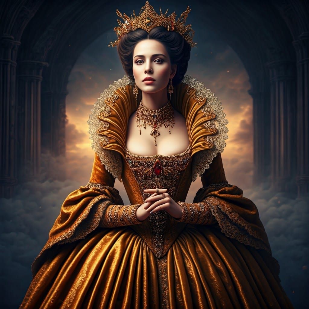 Mystical Woman in Opulent Attire: Hyperrealistic Portrait