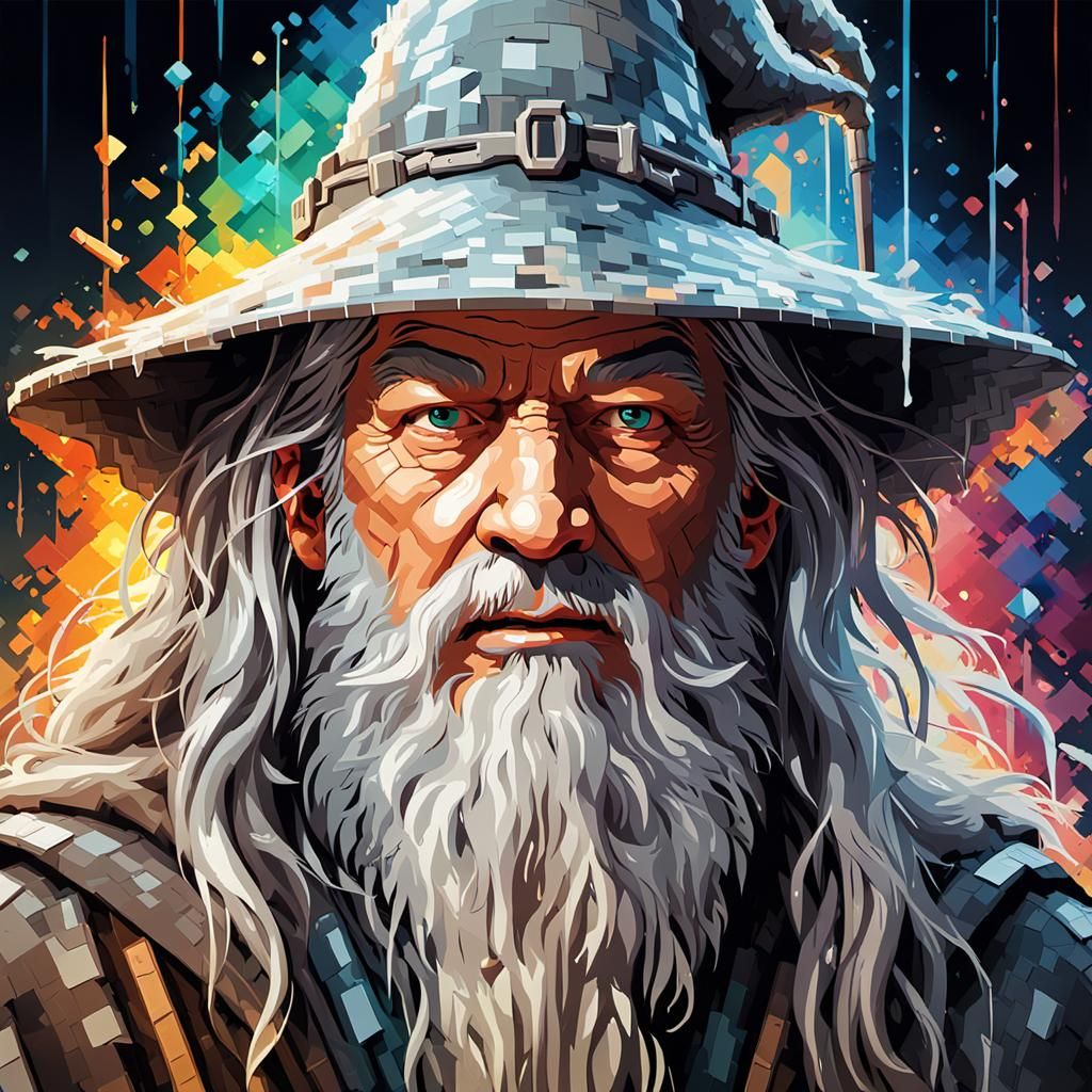 Pixelated Gandalf: Hyperrealistic Concept Art